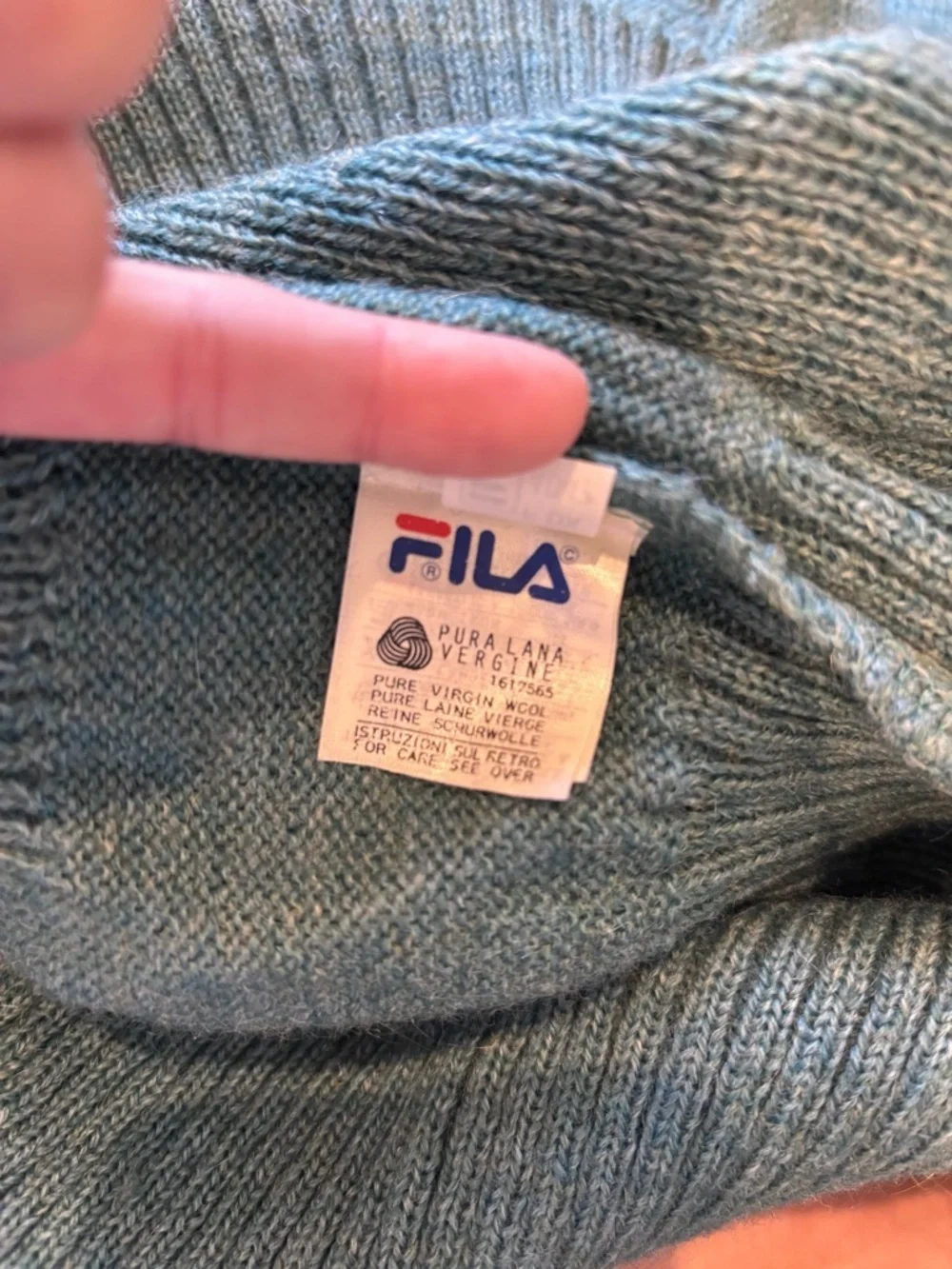 Vintage Fila Made in Italy Virgin Wool Sweater Green Crewneck Mens M 90s Knit